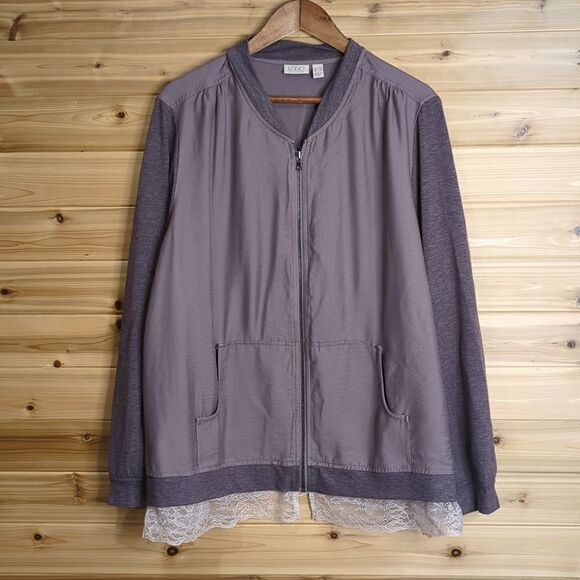 LOGO Lori Goldstein Womens Jackets 28W Purple Lightweight Jacket Lace Trim - Picture 1 of 10